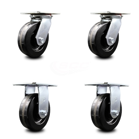 Service Caster 6 Inch Phenolic Caster Set with Roller Bearings 2 Swivel 2 Rigid SCC-35S620-PHR-2-R-2
